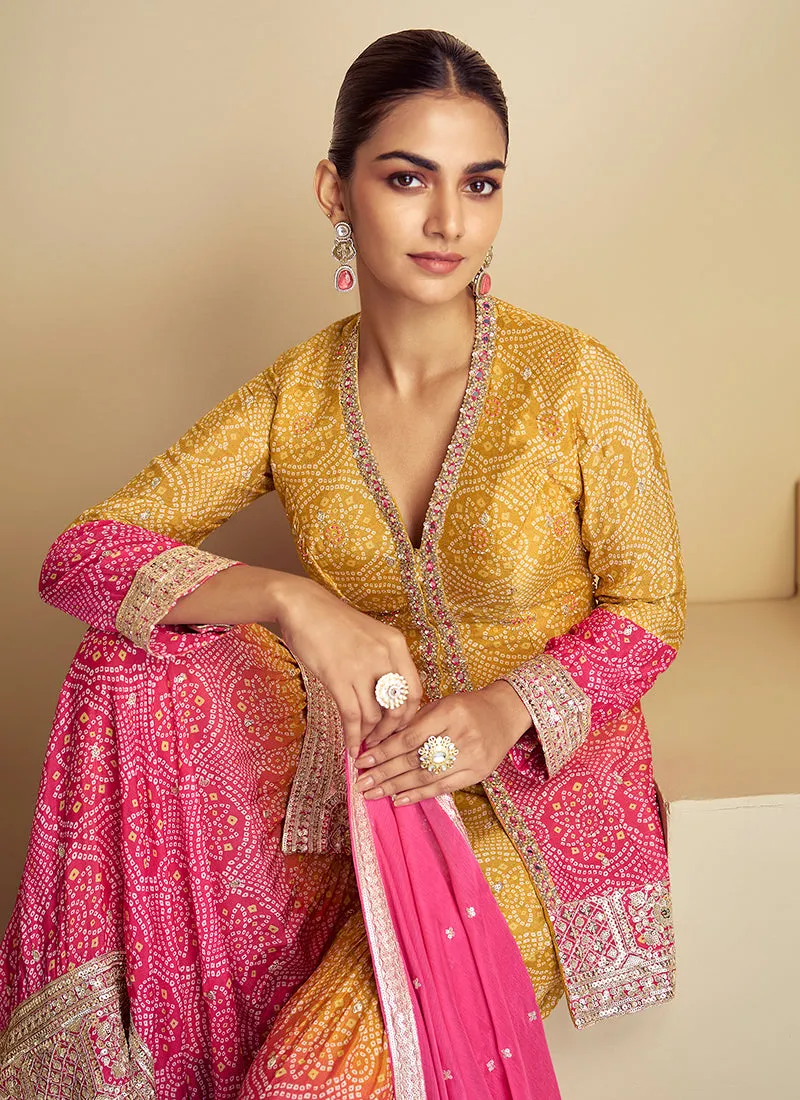 Pink Yellow Ombré Designer Kurti And Gharara