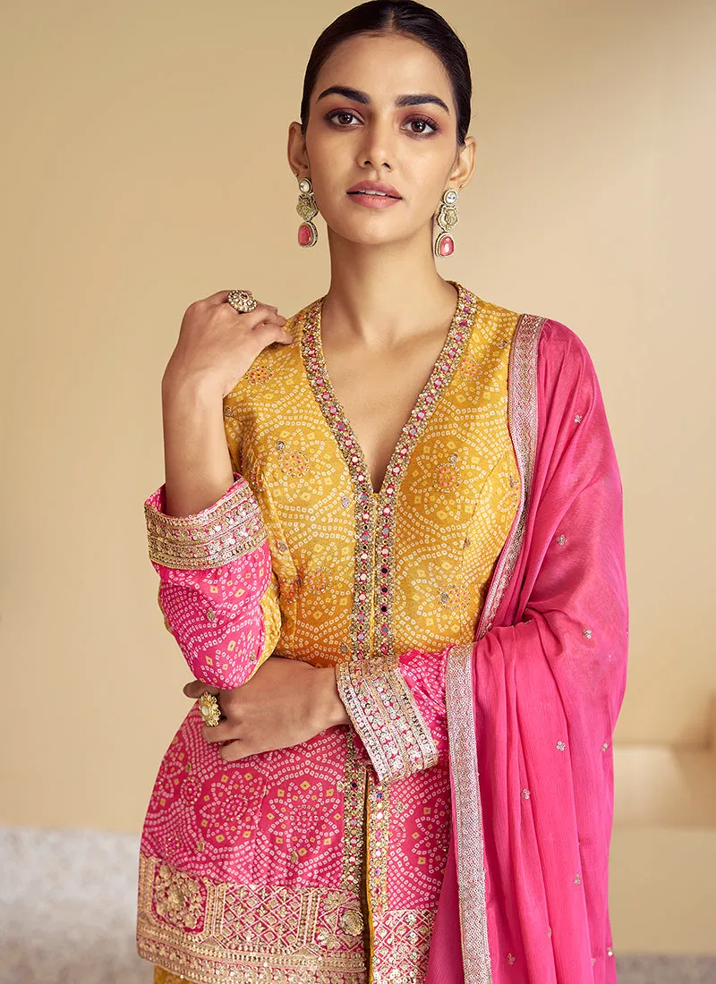 Pink Yellow Ombré Designer Kurti And Gharara