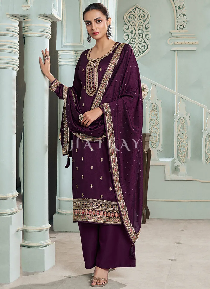 Purple Embroidered Salwar kameez