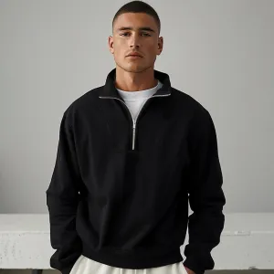 Quarter Zip Sporty Black Pullover Sweatshirt