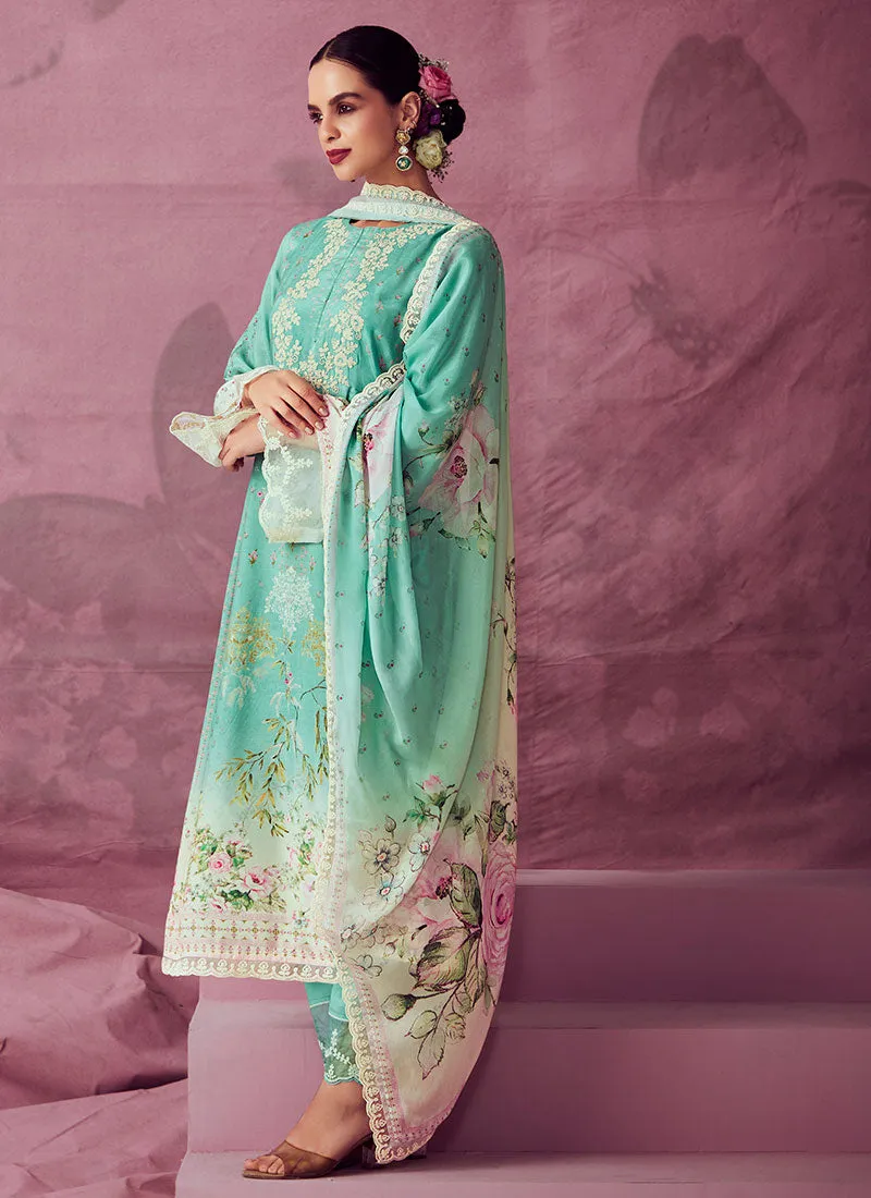 Sea Green Embroidered Pakistani Salwar Kameez Suit