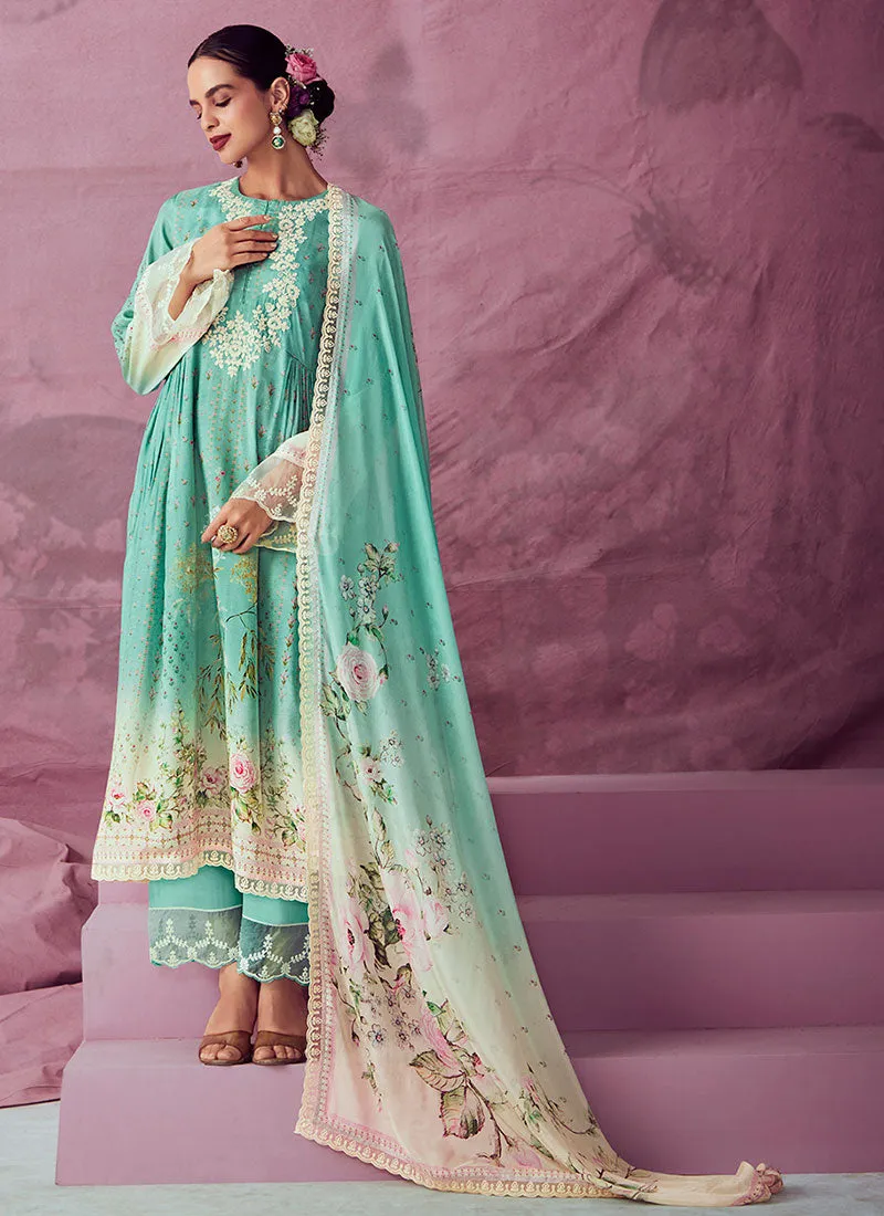 Sea Green Embroidered Pakistani Salwar Kameez Suit