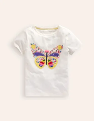 Short Sleeve Appliqué T-shirt-Ivory Butterfly