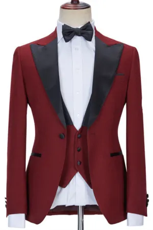 Stylish Crimson Three Pieces Best Fit Peak Lapel Prom Suits