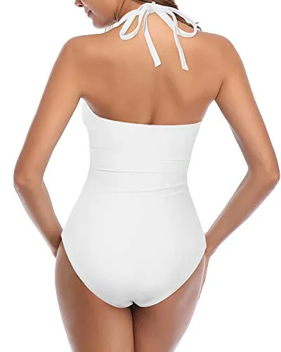 Stylish High Waisted Cutout Tummy Control One Piece Swimsuits-White