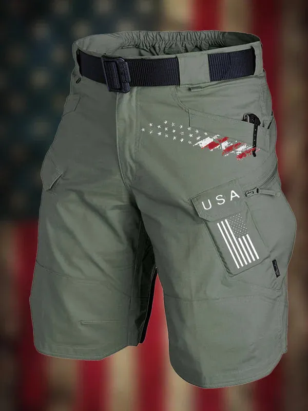 USA FLAG MULTIPLE POCKETS OUTDOOR CARGO SHORTS