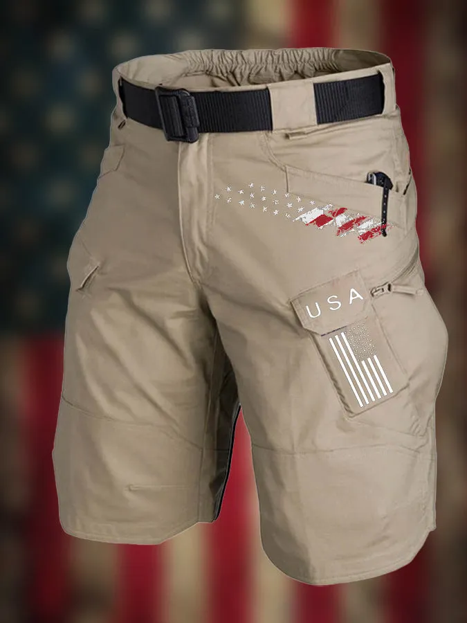 USA FLAG MULTIPLE POCKETS OUTDOOR CARGO SHORTS