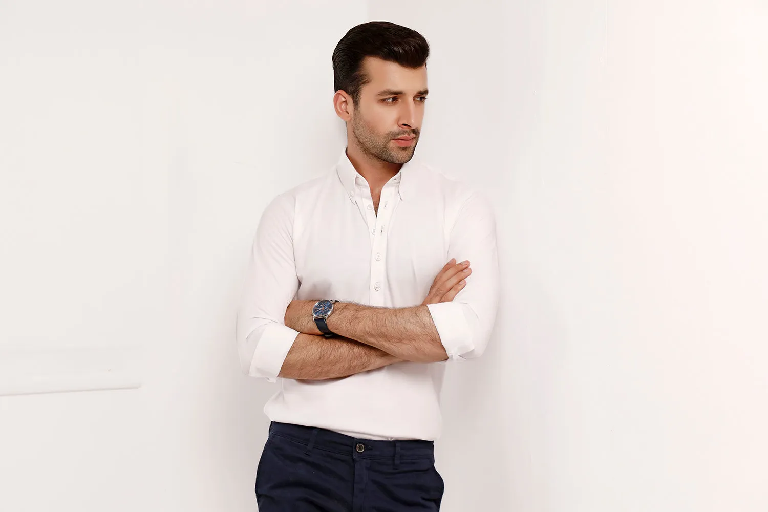 White High Collar Mid Placket Shirt