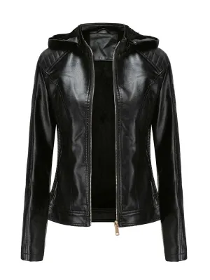 Women's Thick Hooded Warm Leather Jacket